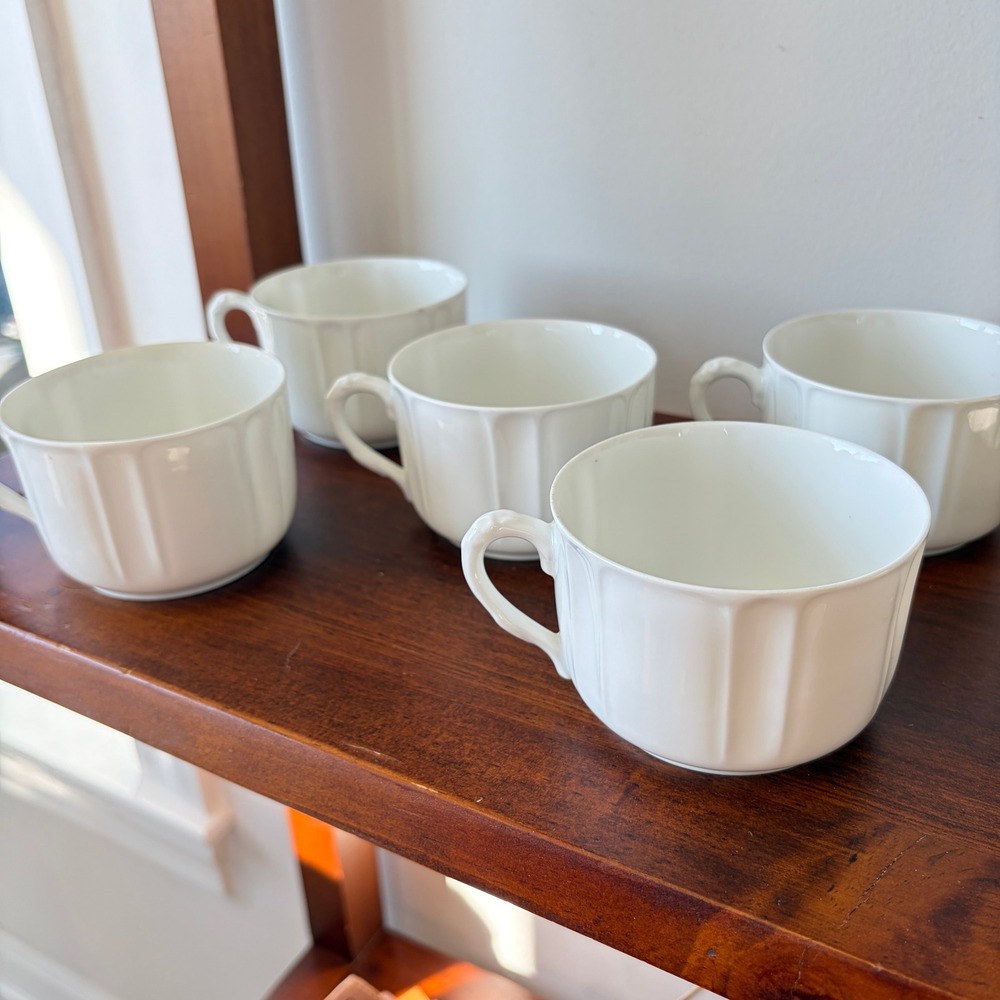 Haviland & Co Limoges France White Paneled Porcelain Tea Cups Set of 5